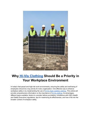 Why Hi-Vis Clothing Should Be a Priority in Your Workplace Environment