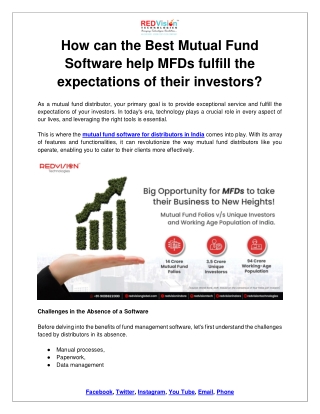 How can the Best Mutual Fund Software help MFDs fulfill the expectations of their investors