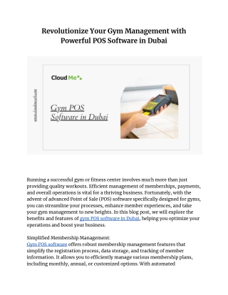Revolutionize Your Gym Management with Powerful POS Software in Dubai | GYM POS