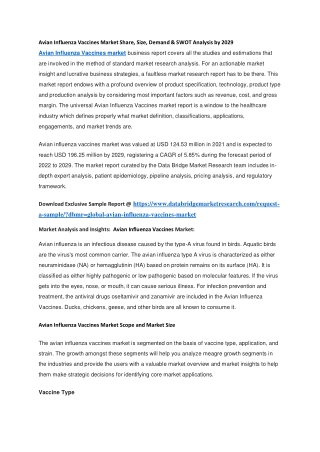 Avian Influenza Vaccines Market Share, Size, Demand & SWOT Analysis by 2029