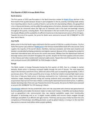 First Quarter of 2023 in Europe Biotin Prices