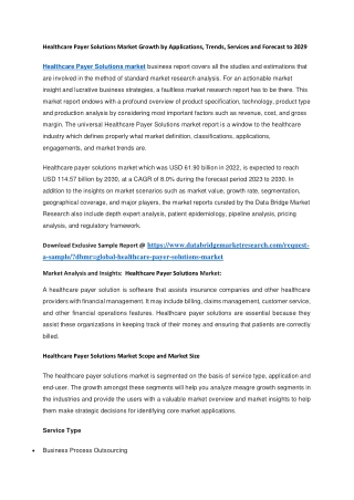 Healthcare Payer Solutions Market Growth by Applications, Trends, Services and Forecast to 2029