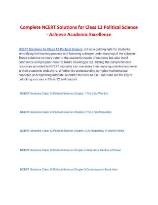 Complete NCERT Solutions for Class 12 Political Science - Achieve Academic Excel