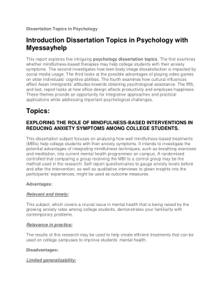 Dissertation Topics in Psychology