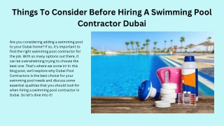 Things To Consider Before Hiring A Swimming Pool Contractor Dubai