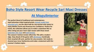 Boho Style Resort Wear Recycle Sari Maxi Dresses