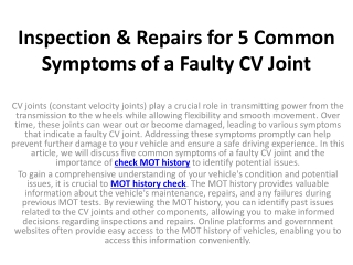 Inspection & Repairs for 5 Common Symptoms of a Faulty CV Joint