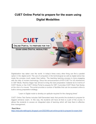 CUET Online Portal to prepare for the exam using Digital Modalities