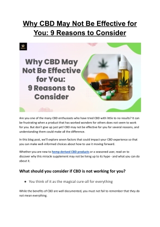 Why CBD May Not Be Effective for You: 9 Reasons to Consider