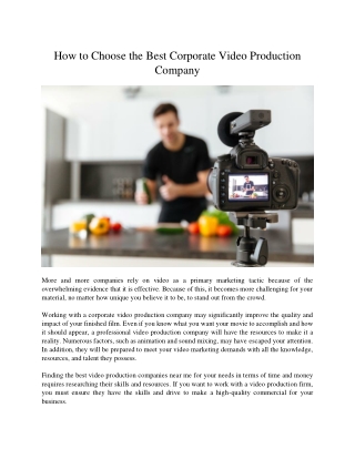 How to Choose the Best Corporate Video Production Company