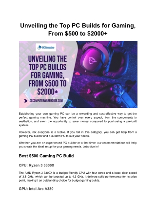 Unveiling the Top PC Builds for Gaming, From $500 to $2000