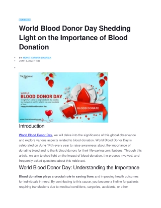 World Blood Donor Day Shedding Light on the Importance of Blood Donation
