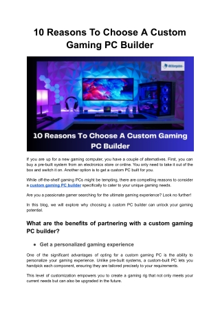 10 Reasons To Choose A Custom Gaming PC Builder