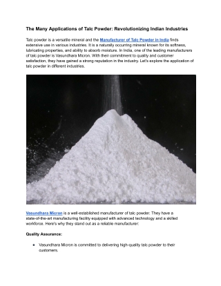 The Many Applications of Talc Powder: Revolutionizing Indian Industries