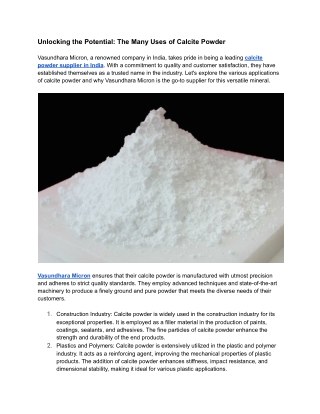 Unlocking the Potential: The Many Uses of Calcite Powder