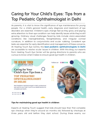 Top Pediatric Ophthalmologist in Delhi