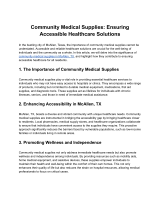 Community Medical Supplies: Ensuring Accessible Healthcare Solutions