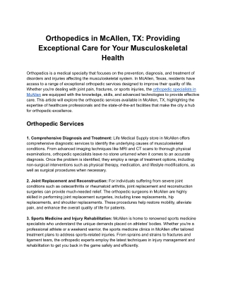 Orthopedics in McAllen, TX: Providing Exceptional Care for Your Musculoskeletal