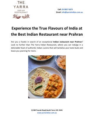 Experience the True Flavours of India at the Best Indian Restaurant near Prahran