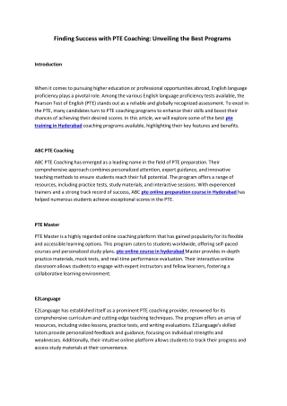 Finding Success with PTE Coaching