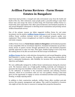 Avillion Farms Reviews - Farm House Estates in Bangalore