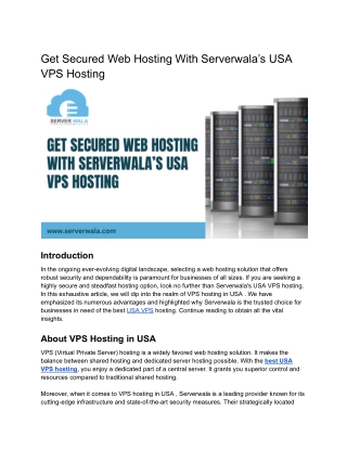 Get Secured Web Hosting With Serverwala’s USA VPS Hosting