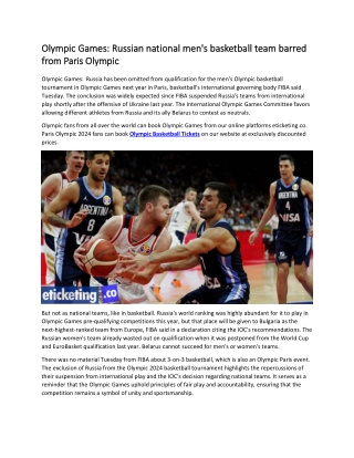 Olympic Games Russian national men's basketball team barred from Paris Olympic