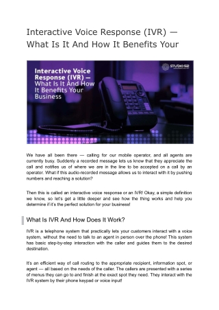 Interactive Voice Response (IVR) — What Is It And How It Benefits Your Business