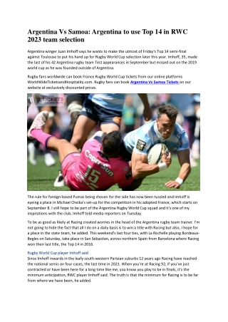 Argentina Vs Samoa Argentina to use Top 14 in RWC 2023 team selection