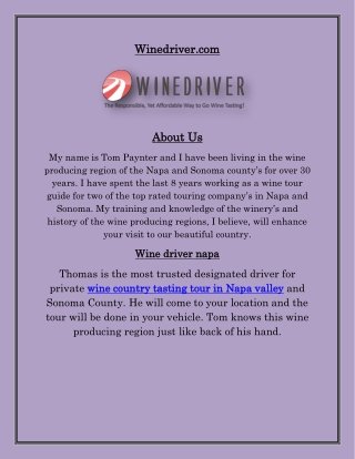 Wine tasting driver napa