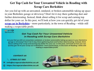 Get Top Cash for Your Unwanted Vehicle in Reading with Scrap Cars Berkshire