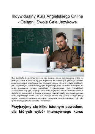 Indywidualny Kurs Angielskiego Online - Osiągnij Swoje Cele Językowe