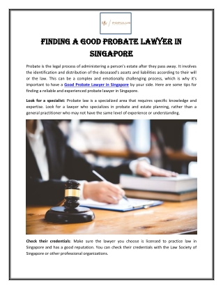 Finding a Good Probate Lawyer in Singapore