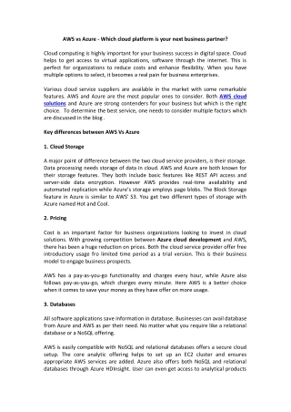 AWS vs Azure-Which cloud platform is your next business partner