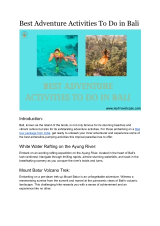 Best Adventure Activities To Do in Bali