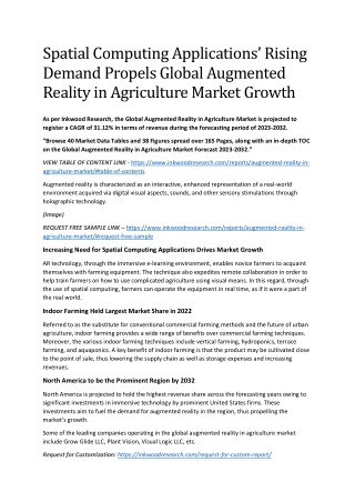 Spatial Computing Applications’ Rising Demand Propels Global Augmented Reality in Agriculture Market Growth