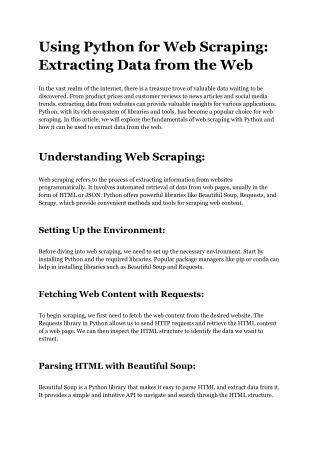 Using Python for Web Scraping: Extracting Data from the Web