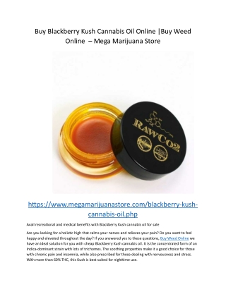 Buy Blackberry Kush Cannabis Oil Online