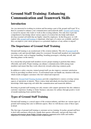 Ground Staff Training Enhancing Communication and Teamwork Skills