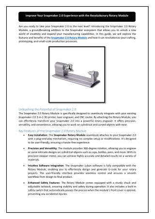 Improve Your Snapmaker 2.0 Experience with the Revolutionary Rotary Module