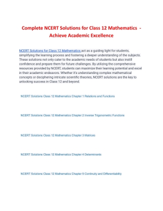 Complete NCERT Solutions for Class 12 Mathematics - Achieve Academic Excellence