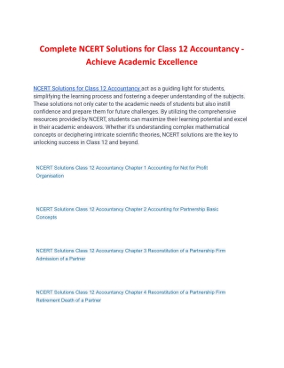 Complete NCERT Solutions for Class 12 Accountancy - Achieve Academic Excellence