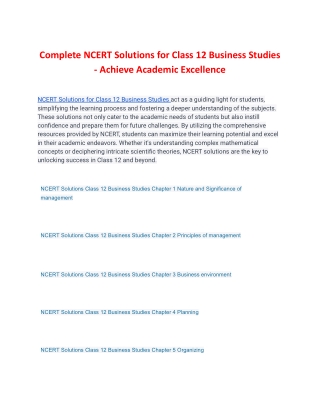 Complete NCERT Solutions for Class 12 Business Studies - Achieve Academic Excellence