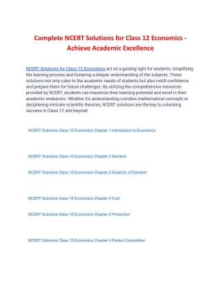 Complete NCERT Solutions for Class 12 Economics - Achieve Academic Excellence