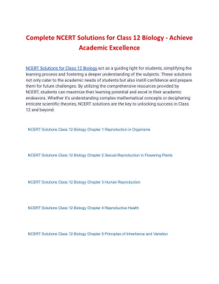 Complete NCERT Solutions for Class 12 Biology - Achieve Academic Excellence