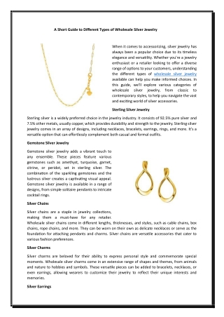 A Short Guide to Different Types of Wholesale Silver Jewelry