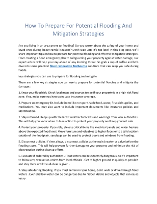 How To Prepare For Potential Flooding And Mitigation Strategies