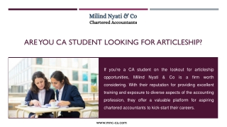 Are you CA Student looking for Articleship? - MILIND NYATI & CO
