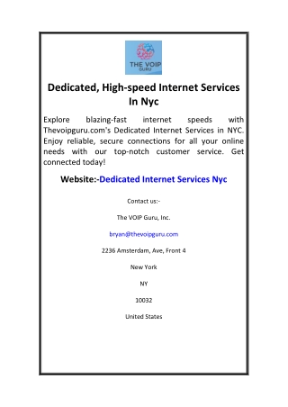 Dedicated, High-speed Internet Services In Nyc
