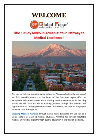 Study MBBS in Armenia: Your Pathway to Medical Excellence!